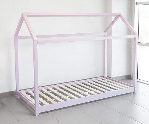 cama casita amontessori para niña color rosa